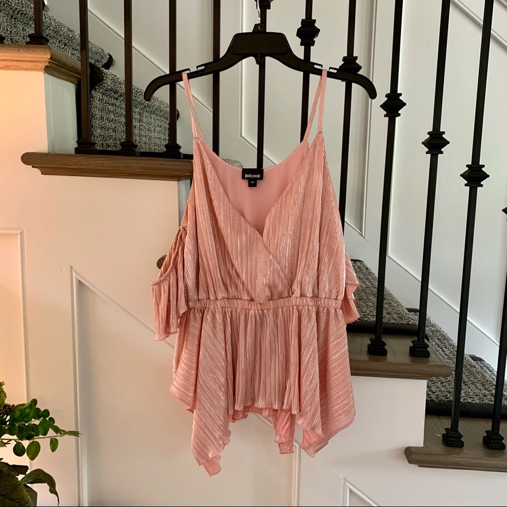 JustCavalli Off The Shoulder Pink Low Cut Top